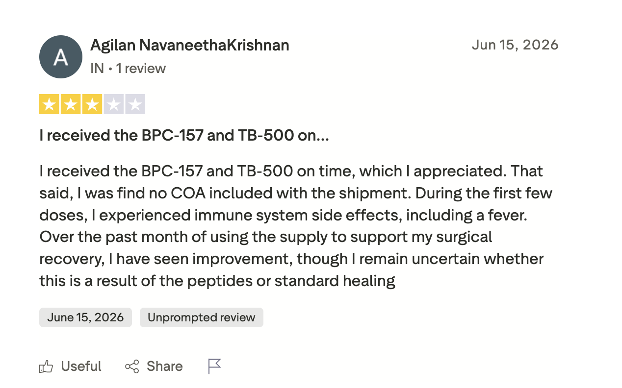 Customer review on Trustpilot